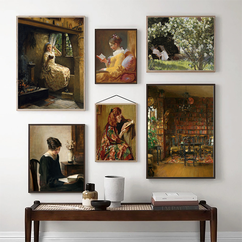 Office Furniture Hon - Girl Reading Vintage Oil Painting On