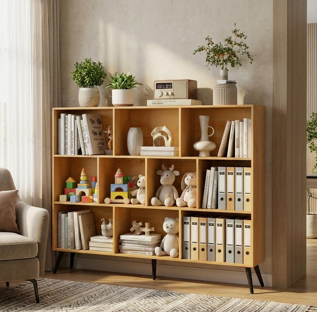 Office X Furniture - 10-Cube Wooden Bookshelf With Legs 55