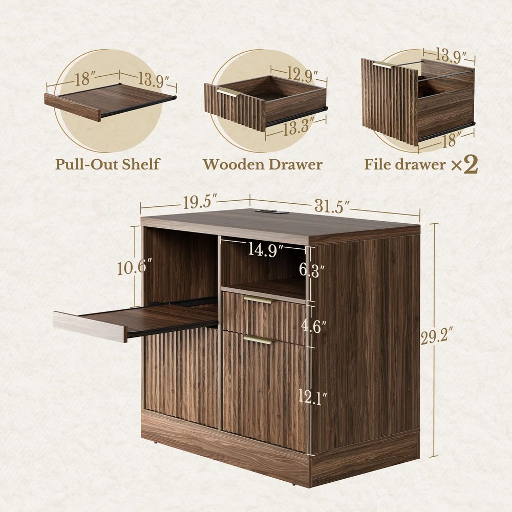 File Cabinet Lateral - Drawer File Cabinet, Fluted Wood Lateral