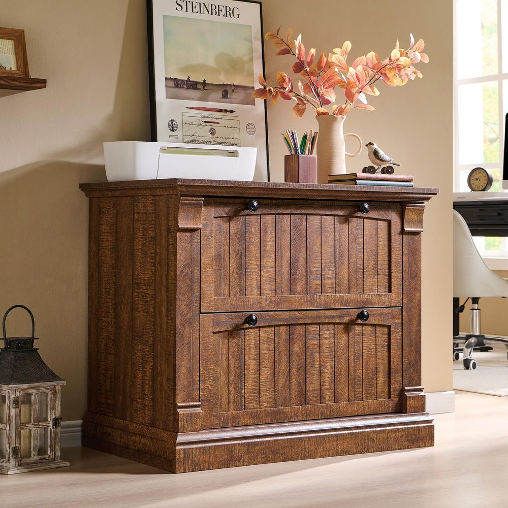 File Cabinet Lateral - Farmhouse File Cabinet with 2 Drawers,
