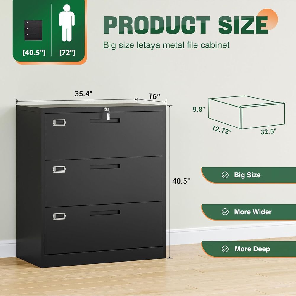 Black Lateral 3 Drawer Locked  – обзор и цена File Cabinet Lateral